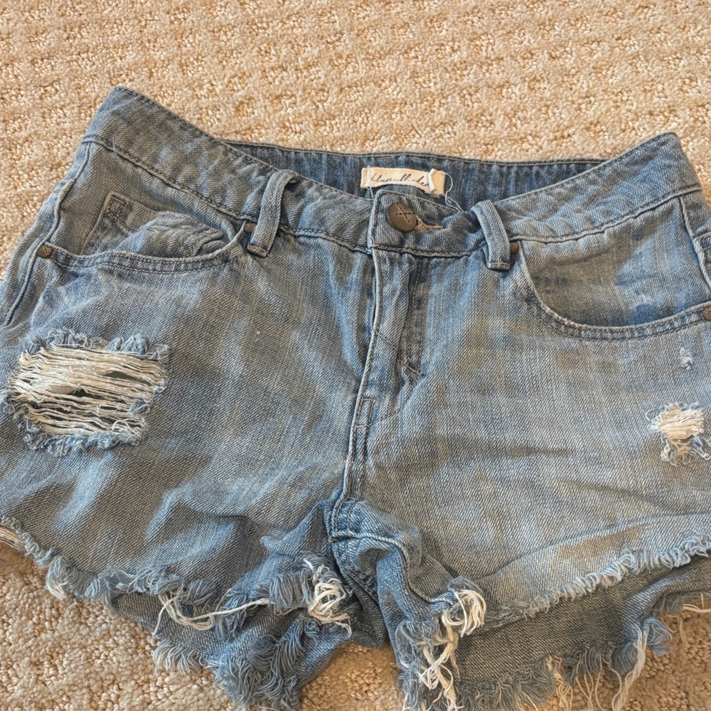 American Eagle Outfitters Light Blue Distressed Jean Shorts